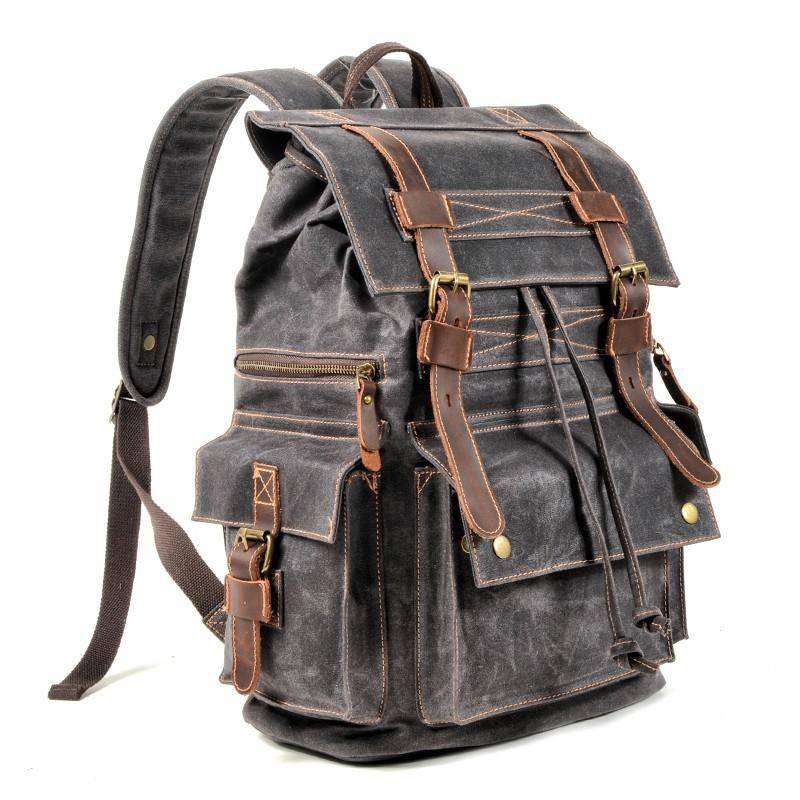 Vintage Canvas Rucksack aus Kunstleder - 15-Zoll Laptop Tragetasche, Academy Schulter-Wanderrucksack dunkelgraue von Joom DACH