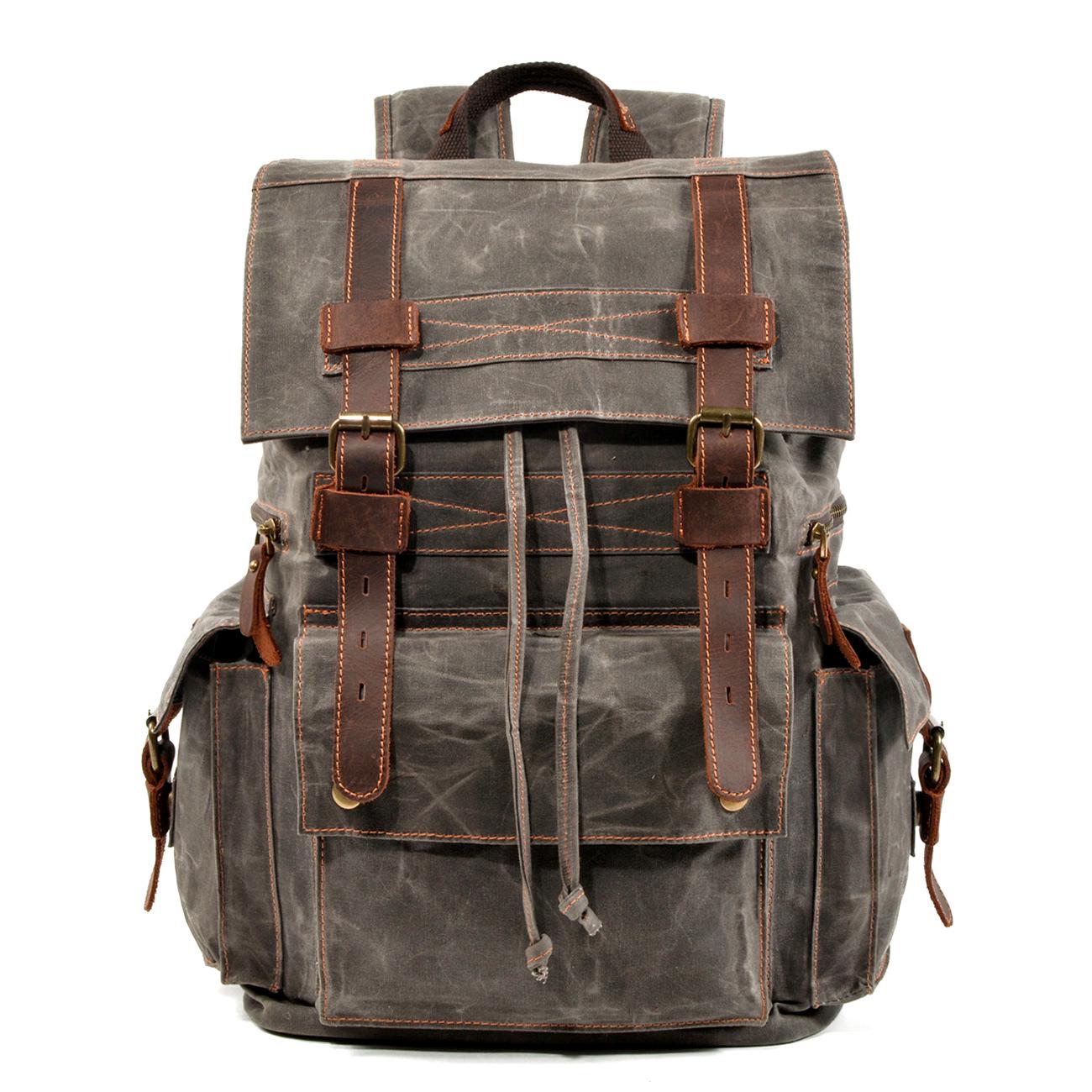 Vintage Canvas Rucksack aus Kunstleder - 15-Zoll Laptop Tragetasche, Academy Schulter-Wanderrucksack von Joom DACH