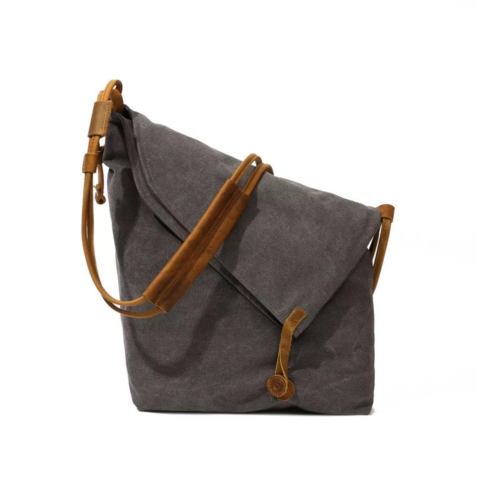 Vintage Canvas Tasche Europäischer und Amerikanischer Stil Stofftasche Trend Herren- und Damen-Canvas Duttkopf Layer Rindsleder Schultertasche Schräg graue von Joom DACH