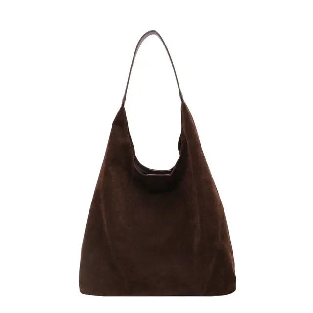 Vintage Damen Taschen Handtaschen Große Kapazität Wildleder Schultertasche Einfarbig Einfache Casual Tote Bag kaffeebraun von Joom DACH