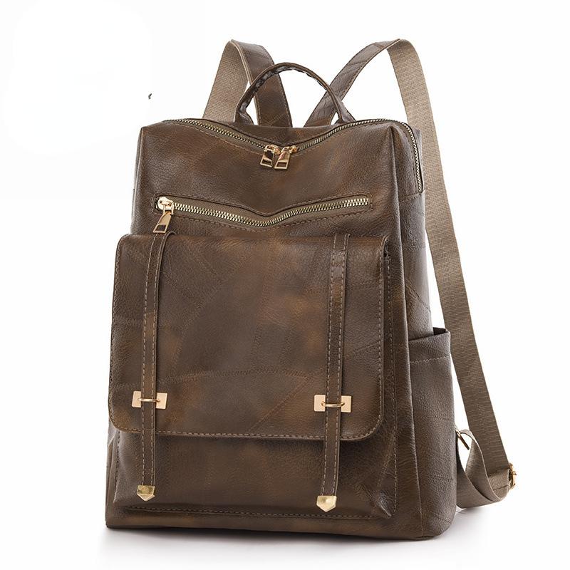 Vintage Damentasche Große Kapazität Leder Täglicher Pendelverkehr Reise Damen Rucksack kaffeebraun von Joom DACH
