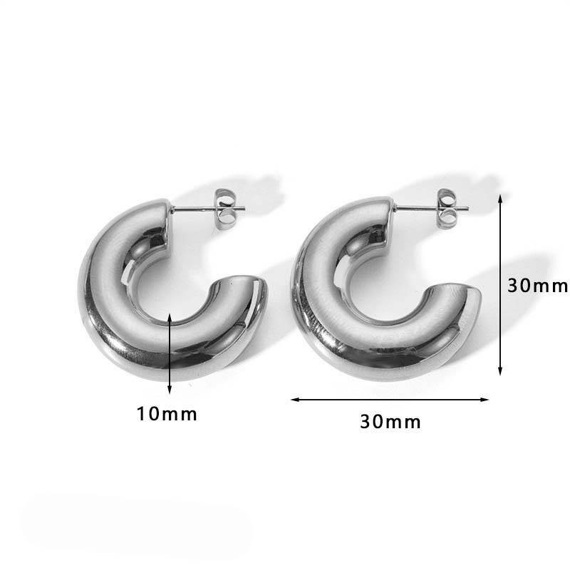 Vintage Edelstahl Klobige C-Form Creolen Für Damen Mode Goldfarben Kreis Rund Glänzend Huggie Ohrringe Zirkon von Joom DACH