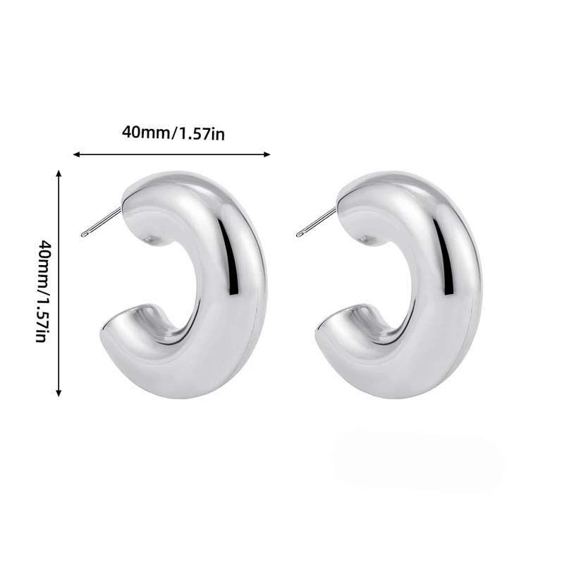 Vintage Edelstahl Klobige C-Form Creolen Für Damen Mode Goldfarben Kreis Rund Glänzend Huggie Ohrringe Zirkon von Joom DACH