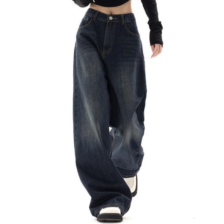 Vintage Frauen Breites Bein Jeans Harajuku Baggy Denim Hose Übergroße Grunge Streetwear Y2k Herbst Hosen Koreanische Mode L von Joom DACH