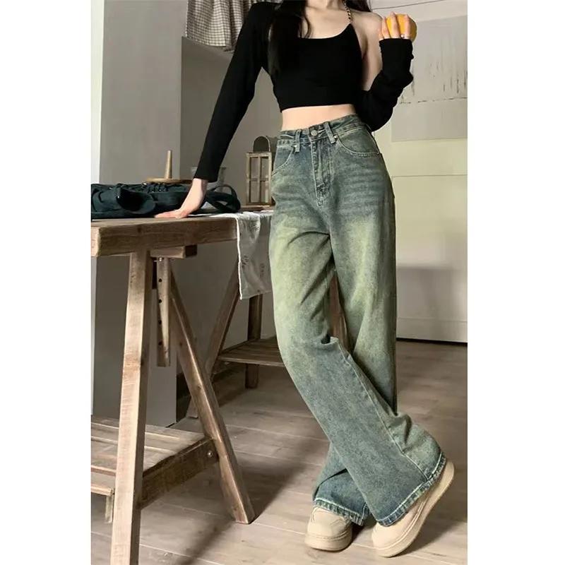 Vintage Frauen Breites Bein Jeans Harajuku Baggy Denim Hose Übergroße Grunge Streetwear Y2k Herbst Hosen Koreanische Mode XXL von Joom DACH