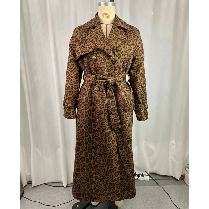 Vintage Frühling Herbst Trenchcoat Damen Lässig Lang Damen Übermantel Locker Windbreaker Mantel Jacken L Leo-Print von Joom DACH