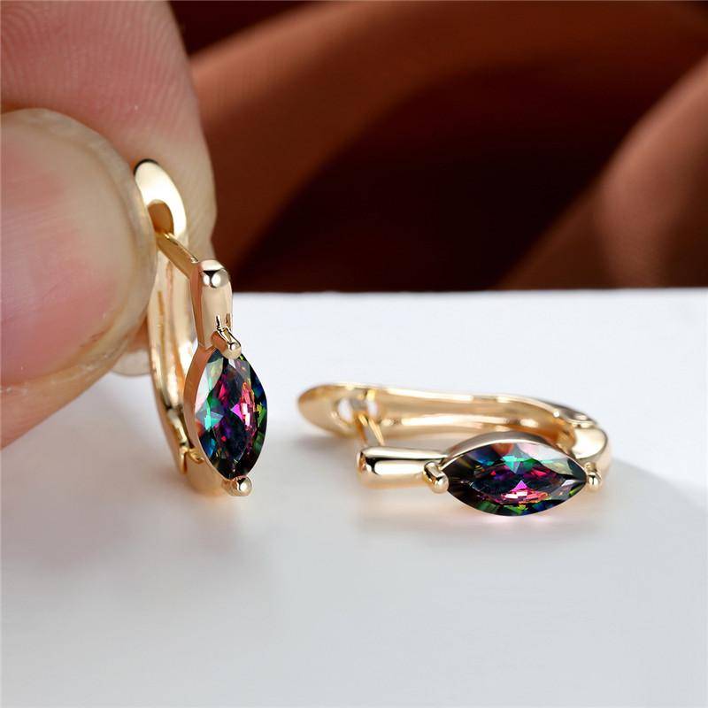 Vintage Gold Farbe 1 Paar Marquise Cut Weiß Rot Blau Grün Aqua Schwarz Stein Tropfen Ohrhänger Damen Ohrclips Schmuck bunt von Joom DACH