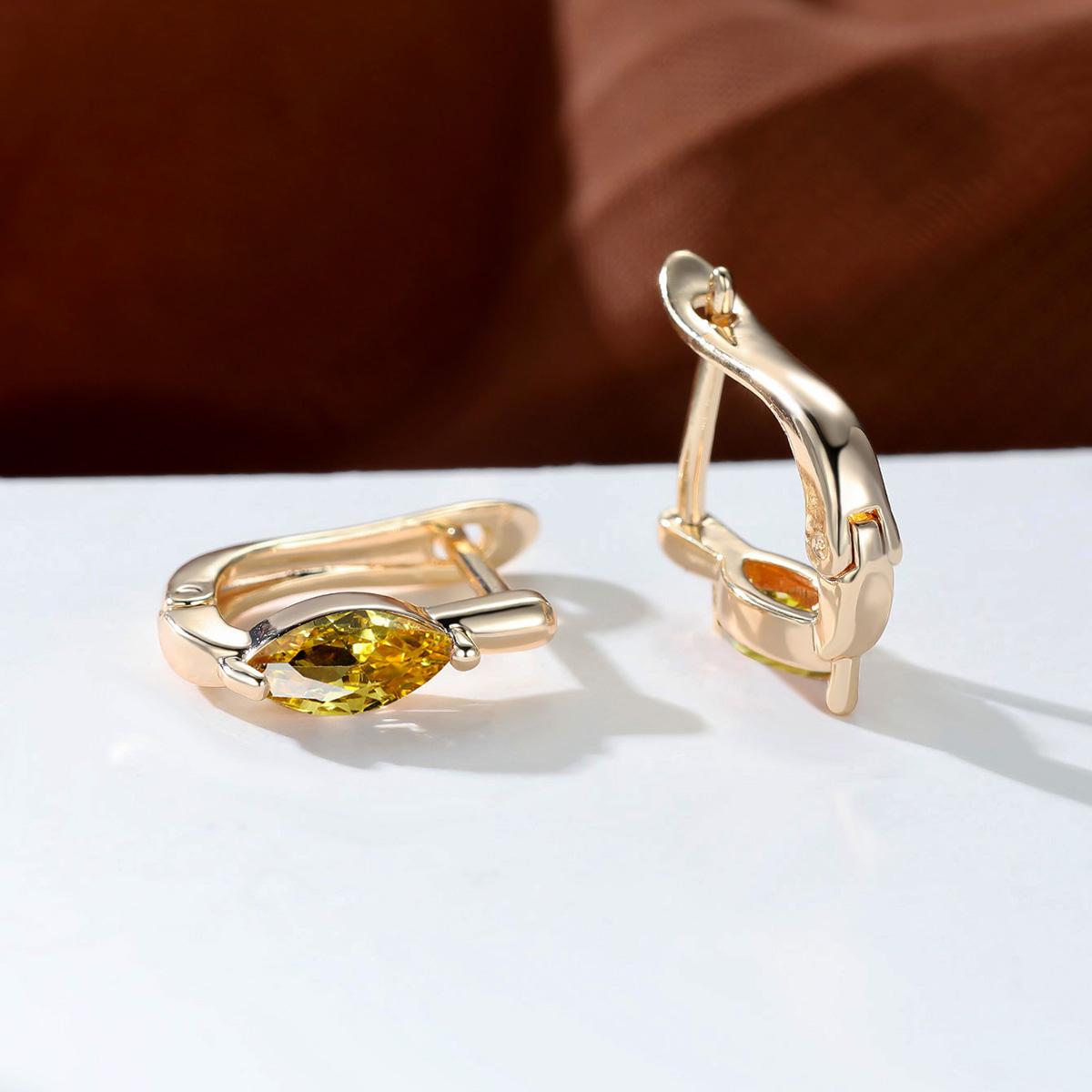 Vintage Gold Farbe 1 Paar Marquise Cut Weiß Rot Blau Grün Aqua Schwarz Stein Tropfen Ohrhänger Damen Ohrclips Schmuck gelb von Joom DACH