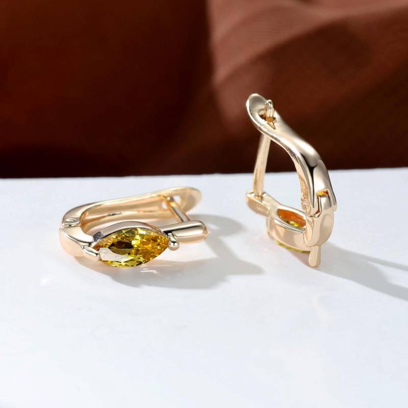 Vintage Gold Farbe 1 Paar Marquise Cut Weiß Rot Blau Grün Aqua Schwarz Stein Tropfen Ohrhänger Damen Ohrclips Schmuck gelb von Joom DACH