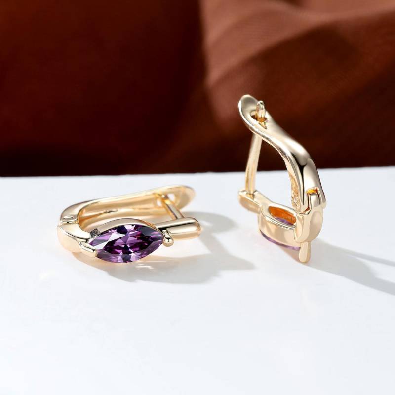 Vintage Gold Farbe 1 Paar Marquise Cut Weiß Rot Blau Grün Aqua Schwarz Stein Tropfen Ohrhänger Damen Ohrclips Schmuck violett von Joom DACH