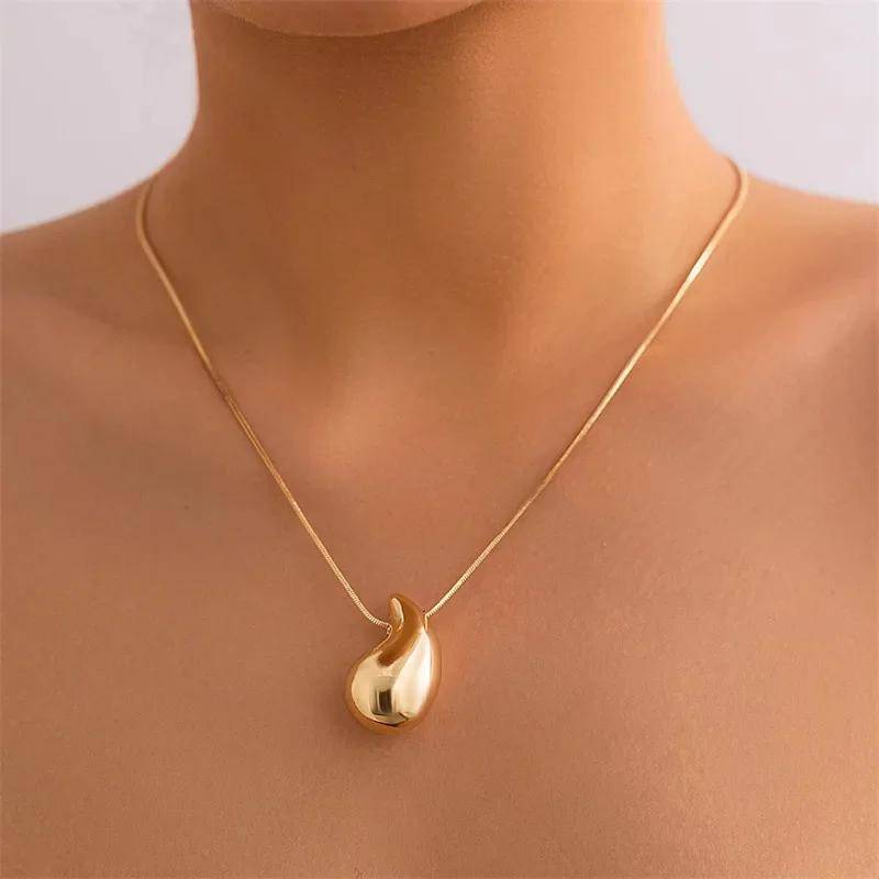 Vintage Gold Farbe Überzogen Chunky Dome Drop Halsketten für Frauen Mode Glänzend Dicken Teardrop Halskette Schmuck Geschenke Großhandel gold von Joom DACH