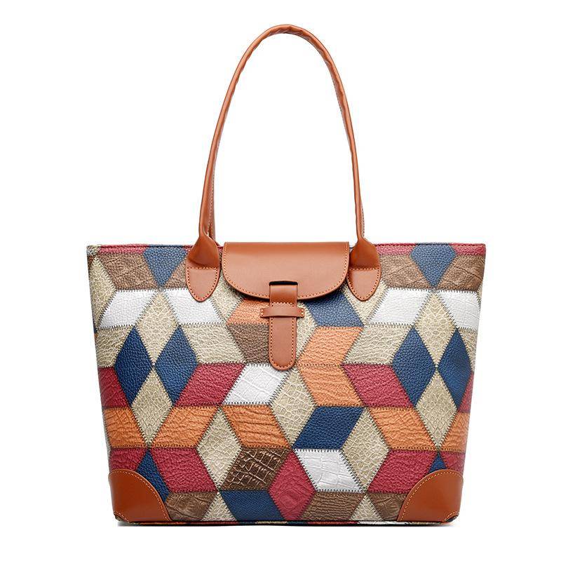 Vintage Große Kapazität Einkaufstasche Frauen Farbe Block Schulter Tasche Handtasche blau von Joom DACH