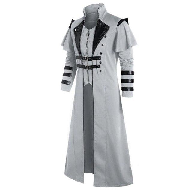 Vintage Halloween mittelalterliche Steampunk Assassin Elfen Piratenkostüm Erwachsene Männer schwarz lange geteilte Jacke Gothic Rüstung Ledermäntel XXL graue von Joom DACH