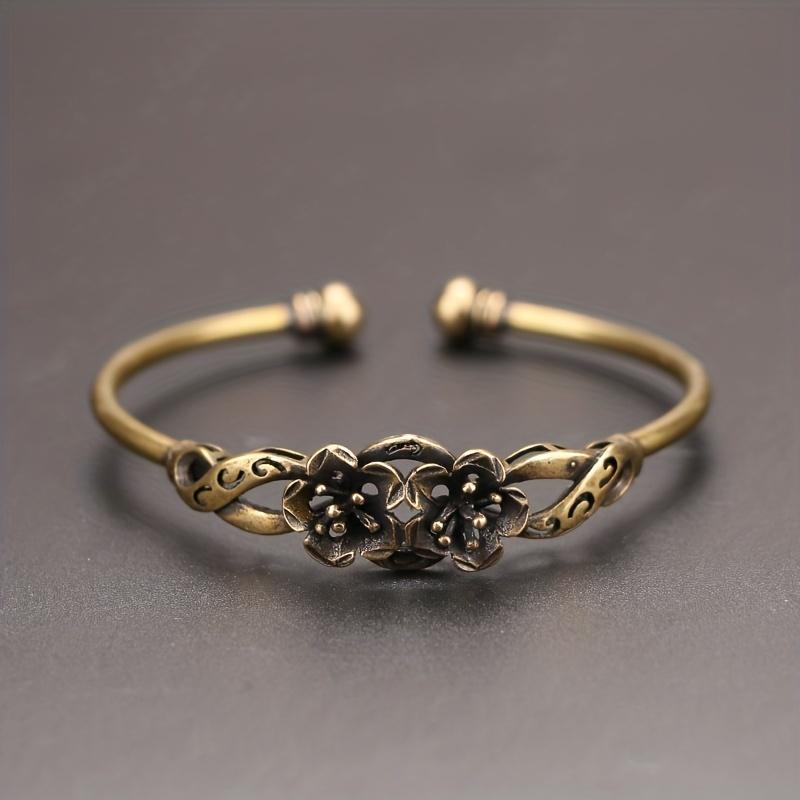 Vintage Handgemachtes Messing Schlichtes 3D Blumenarmband, Paararmband, Klassisches Retro Verstellbares Reines Kupfer Verstellbares Armband Für Männer Und Frauen Geschenk As shown in the figure von Joom DACH