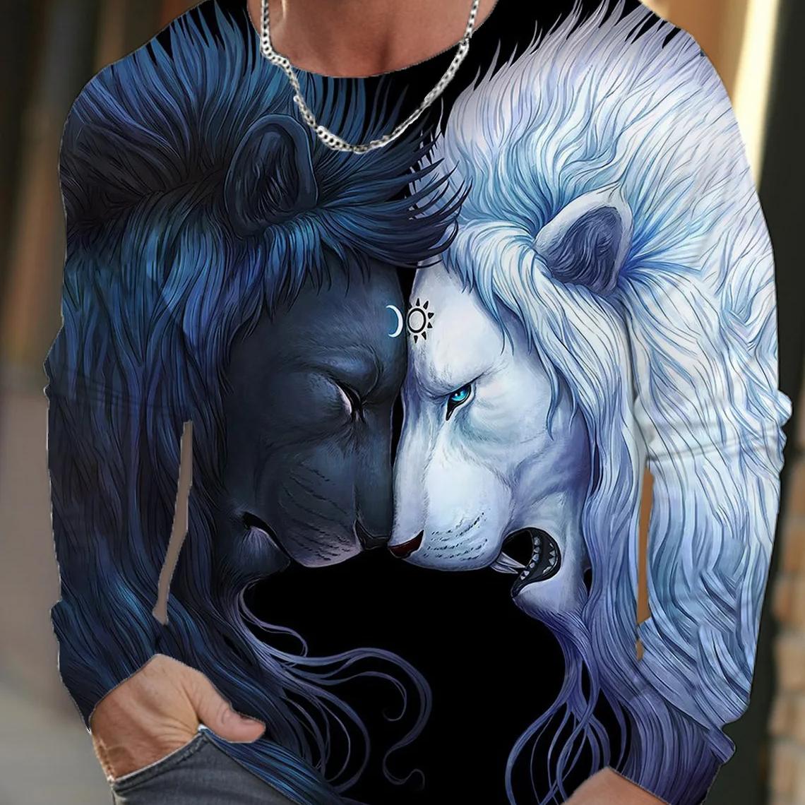 Vintage Herren Langarm T-Shirt 3D-Druck Shirts Mode Tier Wolf Grafik Kurzarm Männer Übergroße Streetwear Tops Tees 4XL von Joom DACH