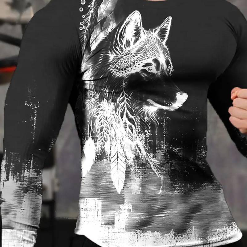 Vintage Herren Langarm T-Shirt 3D-Druck Shirts Mode Tier Wolf Grafik Kurzarm Männer Übergroße Streetwear Tops Tees 5XL von Joom DACH