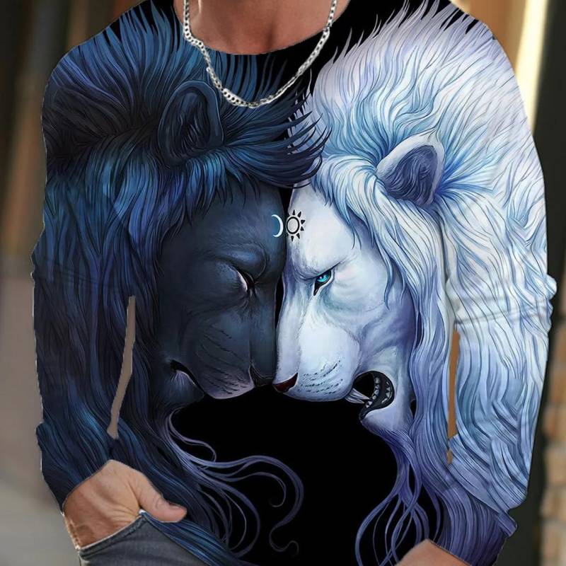 Vintage Herren Langarm T-Shirt 3D-Druck Shirts Mode Tier Wolf Grafik Kurzarm Männer Übergroße Streetwear Tops Tees 6XL von Joom DACH