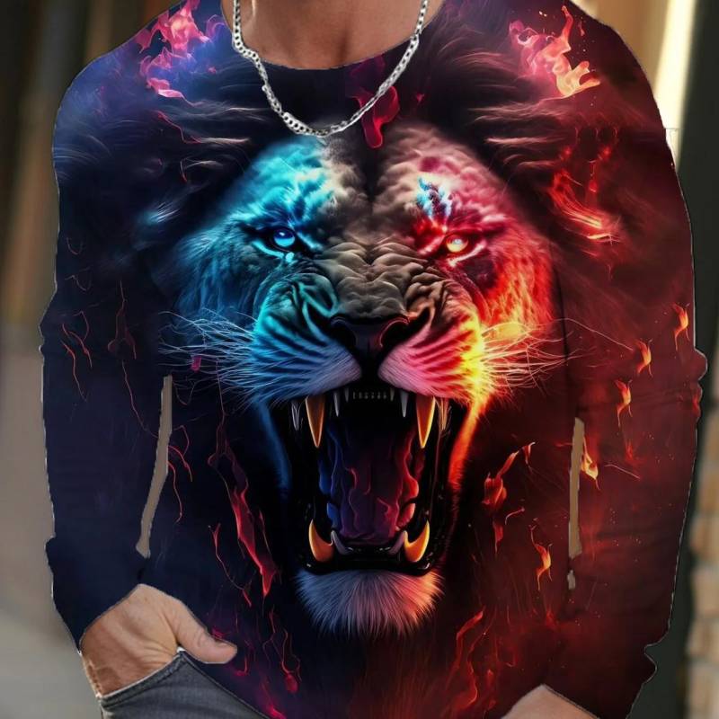 Vintage Herren Langarm T-Shirt 3D-Druck Shirts Mode Tier Wolf Grafik Kurzarm Männer Übergroße Streetwear Tops Tees L von Joom DACH