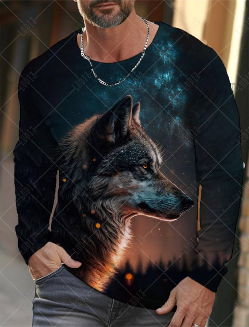 Vintage Herren Langarm T-Shirt 3D Print Shirts Mode Tier Wolf Grafiken Kleidung Ärmel Tops Männer Übergroße Streetwear Top S von Joom DACH
