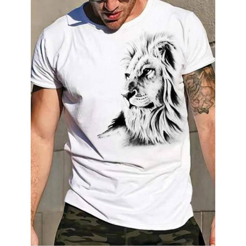 Vintage Herren T-Shirt Tier Tees 3D Druck Löwe Muster Kurzarm Tops Sommer Atmungsaktive Fitness Shirts Für Herrenbekleidung XL von Joom DACH