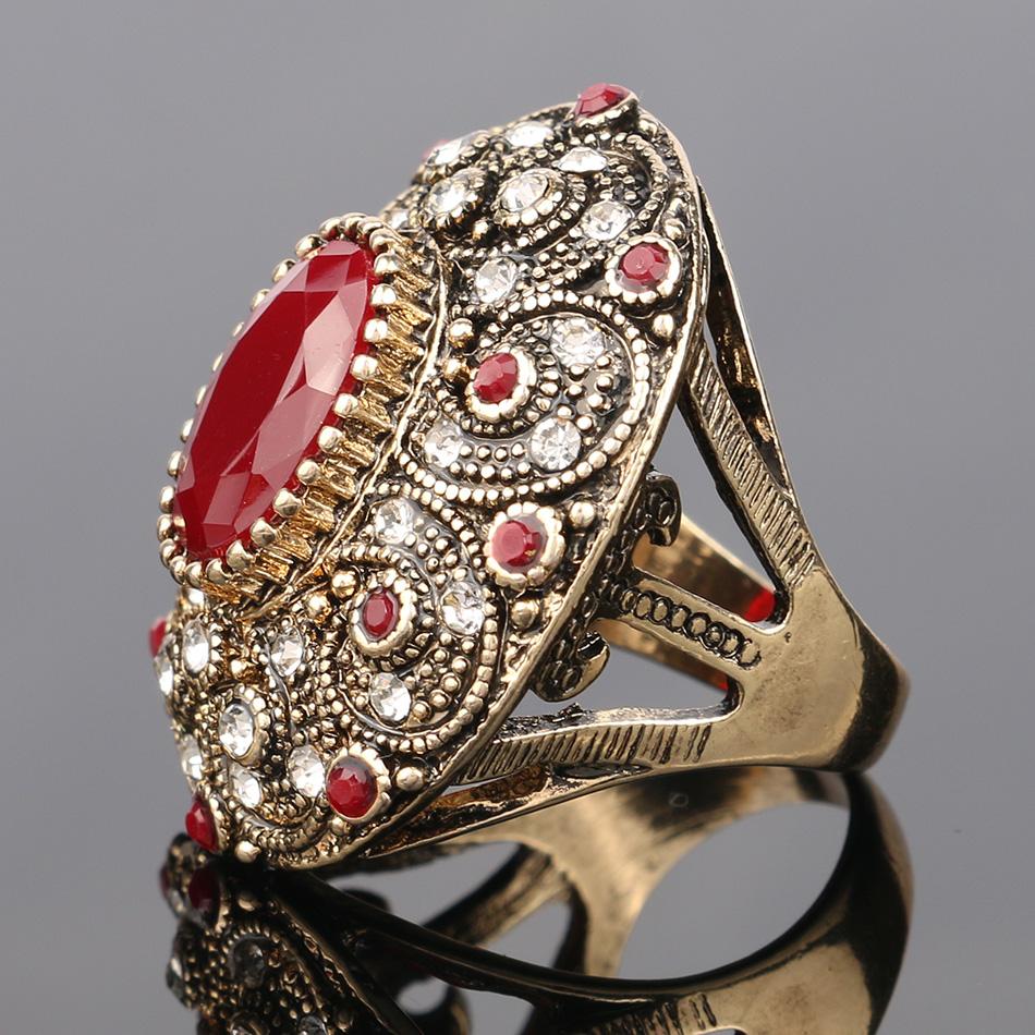 Vintage Indischer Schmuck Boho Großer Schwarz Rot Grün Stein Ring Luxus Kristall Antik Gold Trauringe Für Frauen Neuheiten adjustable opening grün von Joom DACH