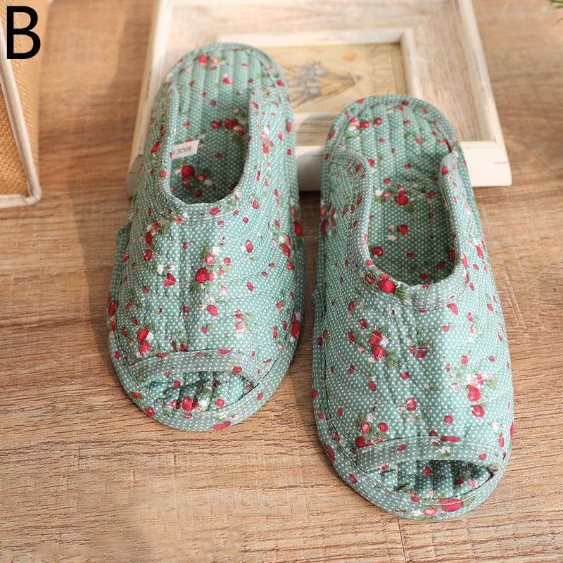 Vintage Korea Floral Hausschuhe Pantoffeln Damen Baumwollstoff Hausschuhe Nähen Bequeme Flache Schuhe Indoor Weich Reise 35-38-25cm von Joom DACH