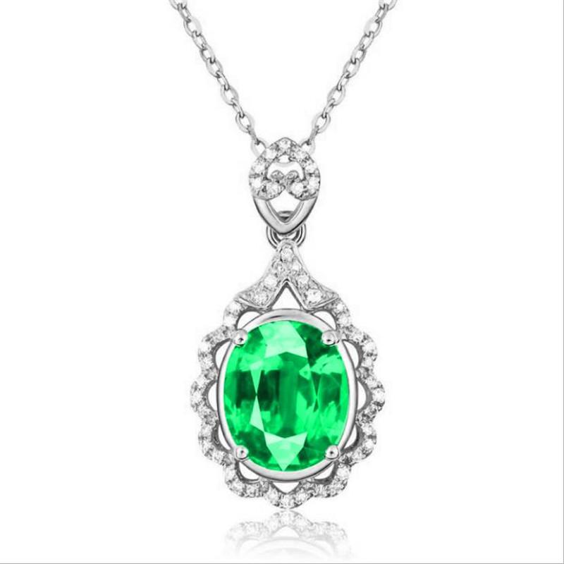 Vintage Lady Rose Gold Kette Halskette Mädchen Schmuck Top Qualität Silber 925 Mädchen Kristall Grün Anhänger Halskette Weibliche Halsband 45cm von Joom DACH