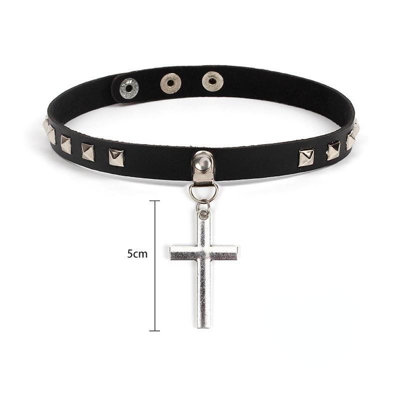 Vintage Leder schwarze Punk-Halskette für Frauen D schwarz von Joom DACH