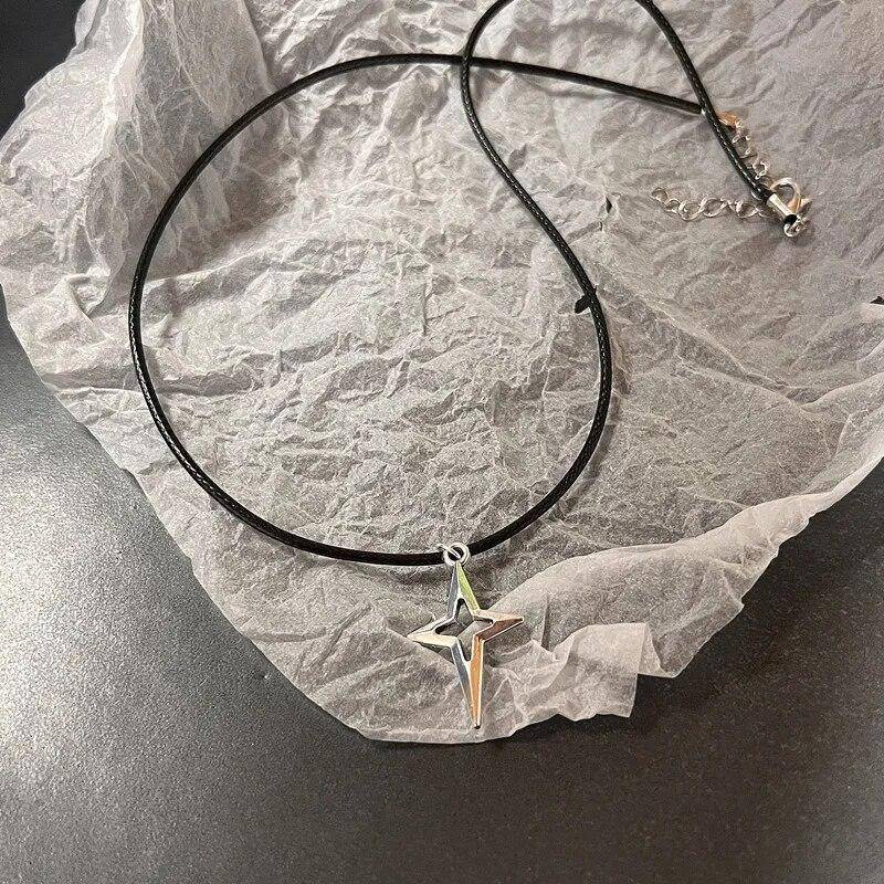 Vintage Mode Leder Seil Stern Anhänger Halskette für Frauen Männer Antik Silber Farbe Schmuck Zubehör Y2k Ästhetik von Joom DACH