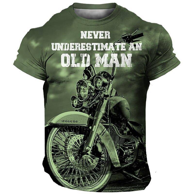 Vintage Motorrad Herren T-Shirt 3D-Druck Reiten Kurzarm Sommer Männliche Kleidung Casual Tops Klassische Biker Atmungsaktives T-Shirt 6XL von Joom DACH