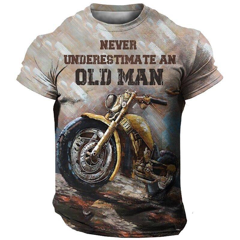 Vintage Motorrad Herren T-Shirt 3D-Druck Reiten Kurzarm Sommer Männliche Kleidung Casual Tops Klassische Biker Atmungsaktives T-Shirt XXL von Joom DACH