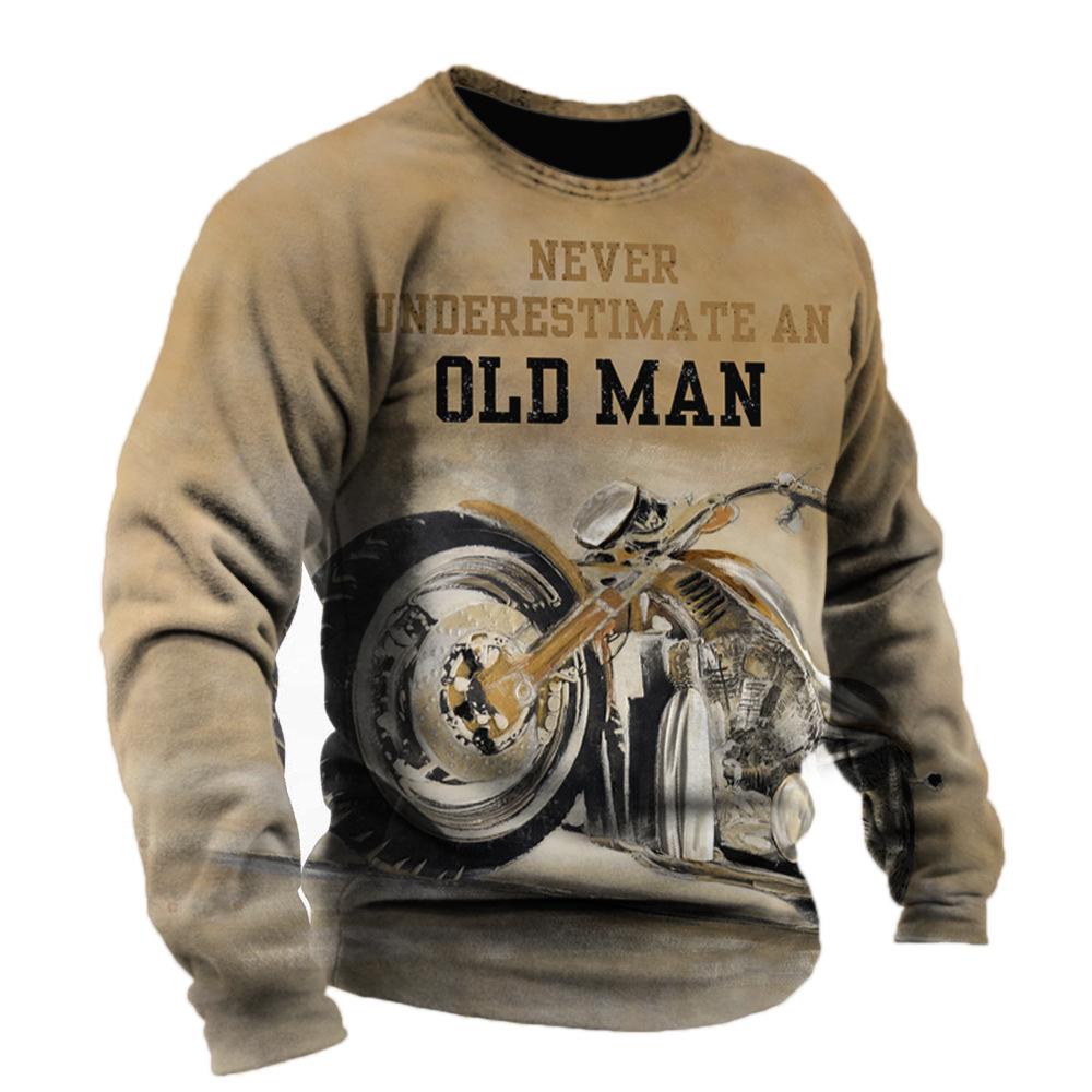 Vintage Motorrad Print Herren T-Shirt Biker Style Tops 3D Grafik Übergroße Langarm Tees Männlich Lässig Hip Hop Streetwear 3XL von Joom DACH