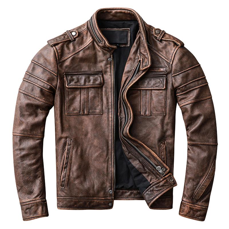 Vintage Motorradjacke Herren Lederjacken 100 % echtes Rindsleder Slim Fit Hautmantel Mann Biker Kleidung Herbst M698 XXL braun von Joom DACH