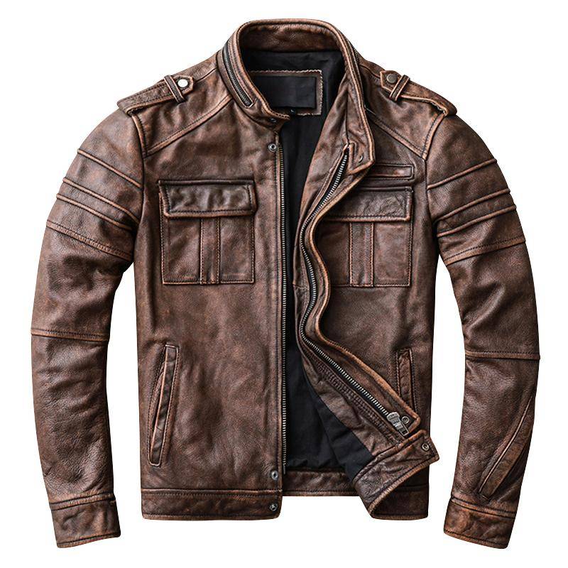 Vintage Motorradjacke Herren Lederjacken 100 % echtes Rindsleder Slim Fit Hautmantel Mann Biker Kleidung Herbst M698 XXL braun von Joom DACH