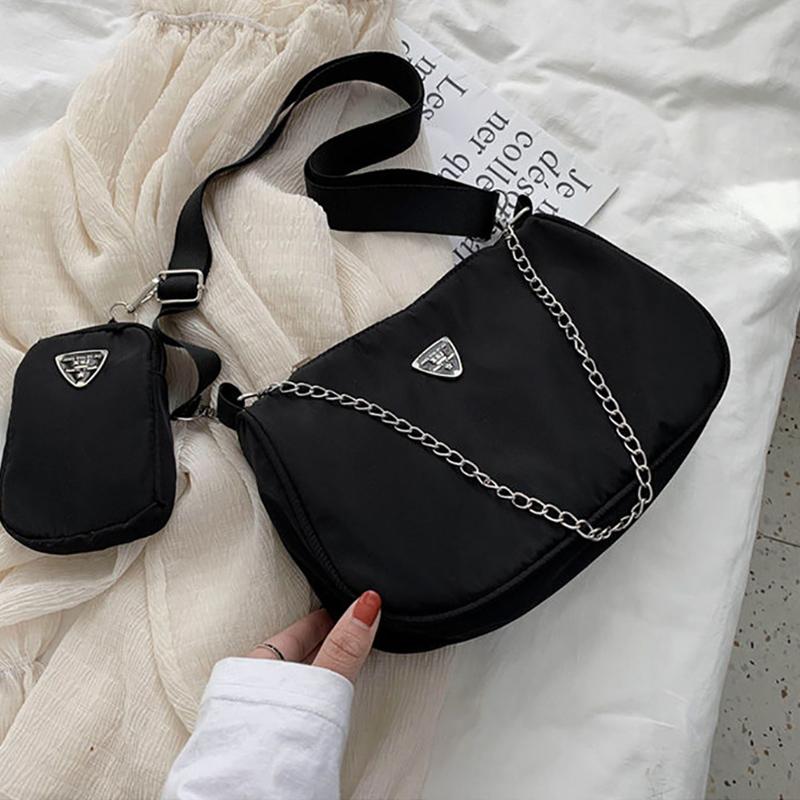 Vintage-Nylon-Hobo-Schultertaschen für Damen, Umhängetasche mit Geldbörse, lässige Unterarmtasche mit großem Fassungsvermögen, Clutch 26*16*9cm schwarz von Joom DACH