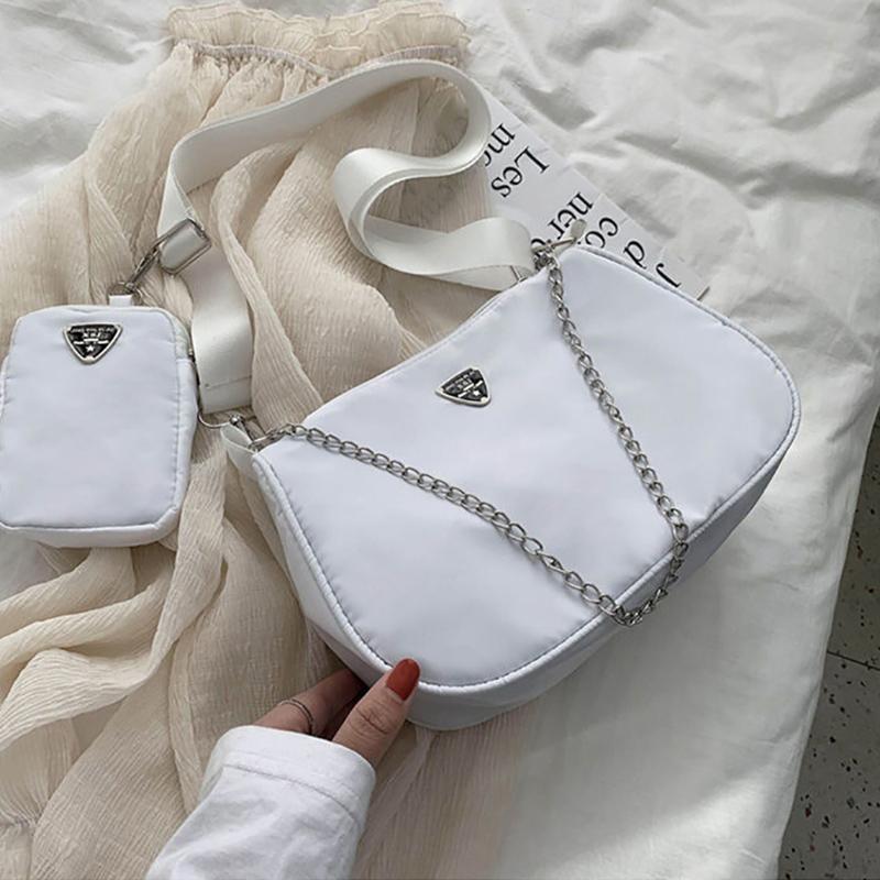 Vintage-Nylon-Hobo-Schultertaschen für Damen, Umhängetasche mit Geldbörse, lässige Unterarmtasche mit großem Fassungsvermögen, Clutch 26*16*9cm weiß von Joom DACH