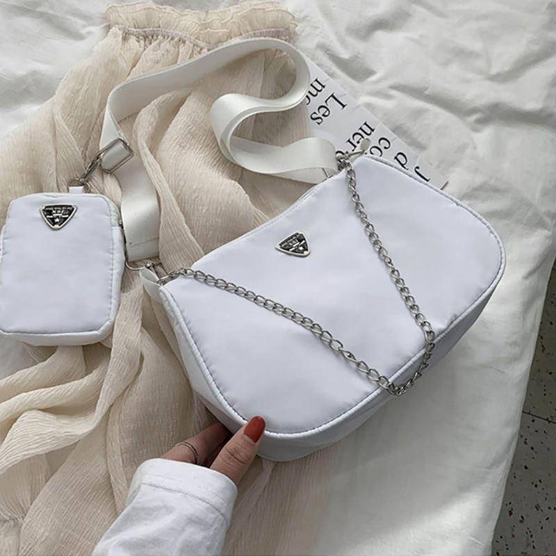 Vintage-Nylon-Hobo-Schultertaschen für Damen, Umhängetasche mit Geldbörse, lässige Unterarmtasche mit großem Fassungsvermögen, Clutch 26*16*9cm weiß von Joom DACH