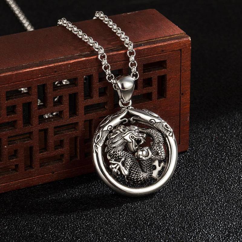 Vintage Original 925 Sterling Silber Halskette Männer Persönlichkeit Drachen Anhänger Box Kette 45-70CM Charme Schmuck Weihnachten Geschenk 45cm von Joom DACH