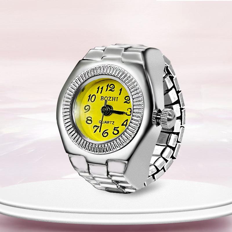 Vintage Punk elastische dehnbare Quarzuhr Ringe für Frauen Mann Liebhaber Paar Uhren gelb von Joom DACH