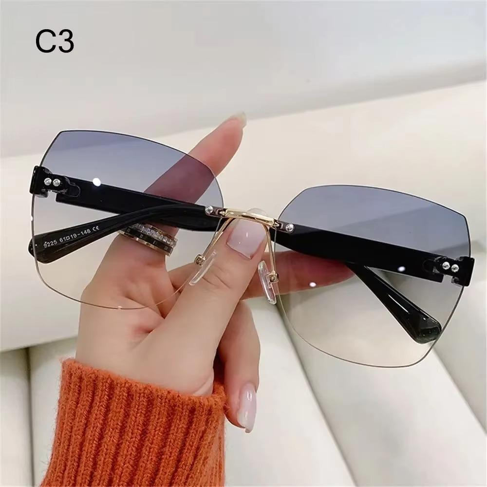 Vintage Randlose Sonnenbrille Farbverlauf Sonnenbrille Frauen Shades Fashion UV400 Brillenrahmen Sonnenbrille Damenbrille von Joom DACH