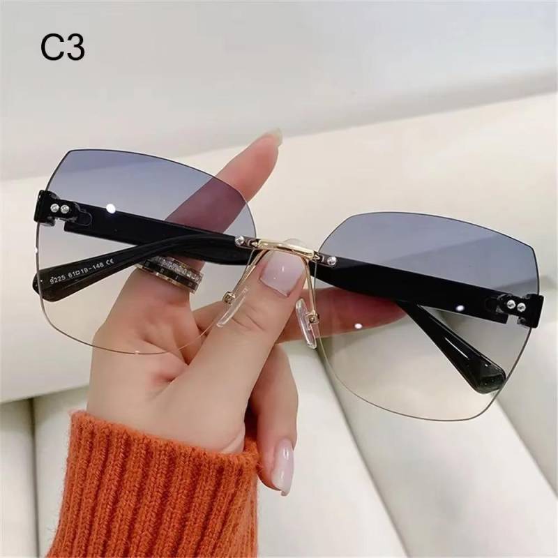 Vintage Randlose Sonnenbrille Farbverlauf Sonnenbrille Frauen Shades Fashion UV400 Brillenrahmen Sonnenbrille Damenbrille von Joom DACH