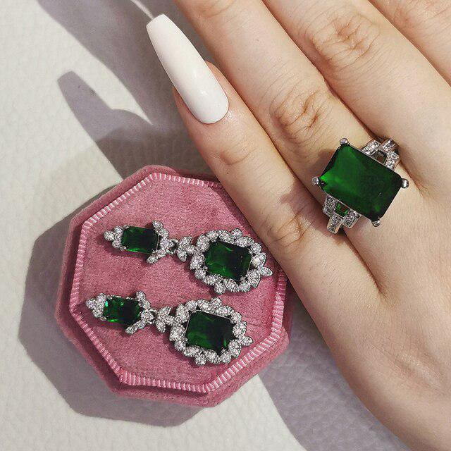 Vintage Retro Grün 925 Sterling Silber African Dubai Schmuck Set Tropfen Ohrringe Ringe für Frauen Weihnachten Party Geschenk 7 von Joom DACH