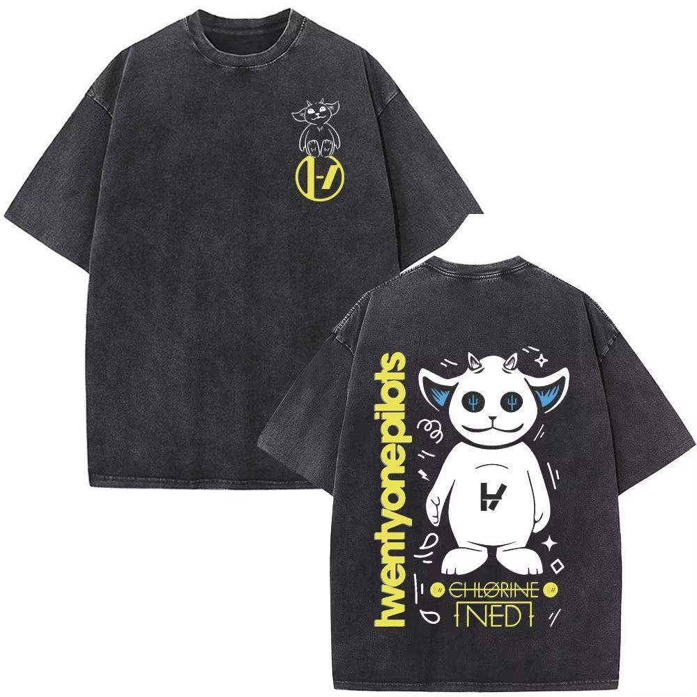 Vintage Rock Band Twenty One Pilots Gewaschenes T-Shirt Männer Frauen Baumwolle Casual Streetwear Tops T Kurzarm Harajuku Y2k L von Joom DACH