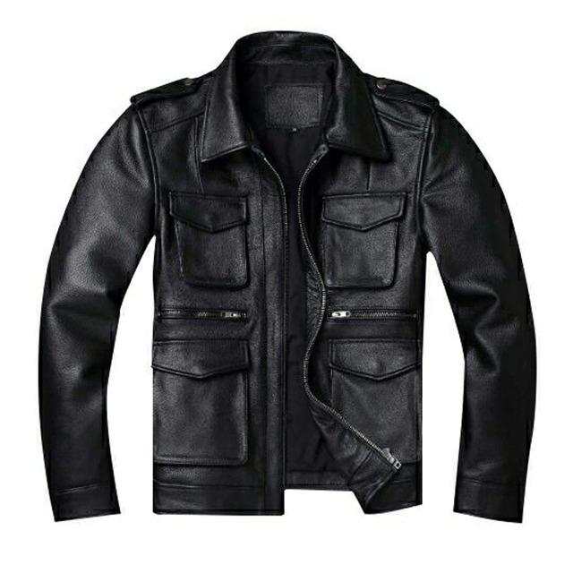 Vintage Rot Braun Echtleder Jacke Herren Weiches Echtes Rindsleder Schwarz Wintermantel Biker Jacken Jaqueta Masculina De Couro M schwarz von Joom DACH