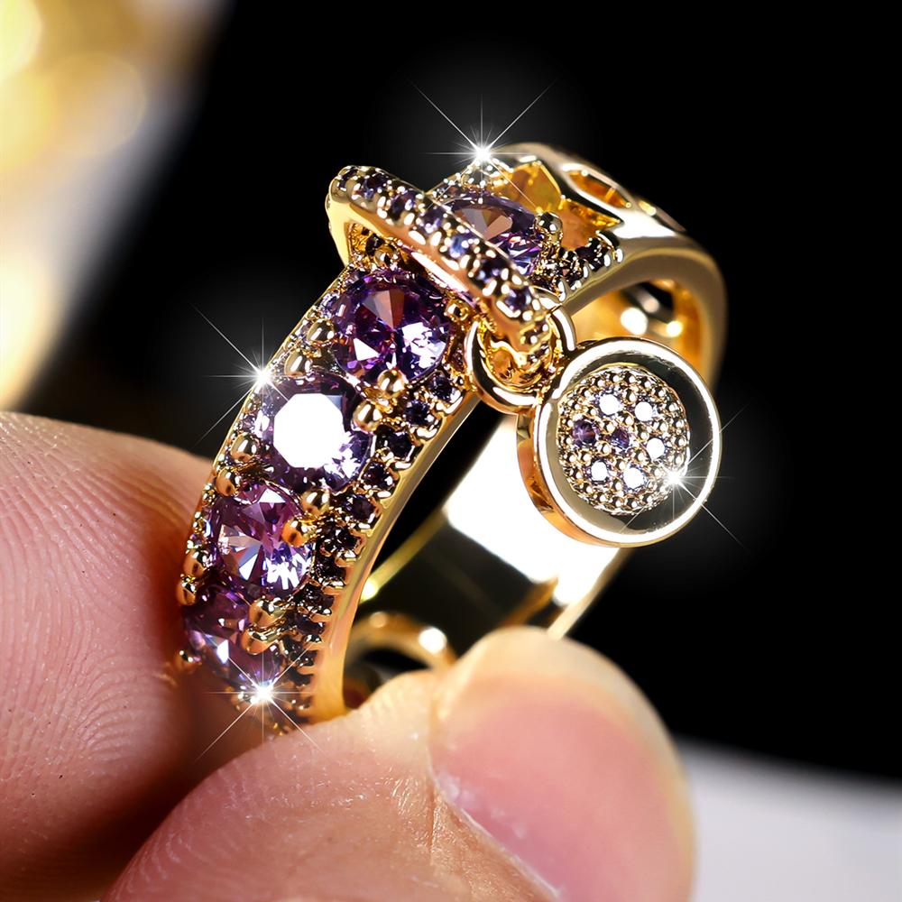 Vintage Royal Blau Kristall Ring für Frauen Luxus Gold Farbe Hochzeit Ringe Runde Anhänger Ring Engagement Schmuck Geschenke 6 violett/gold von Joom DACH