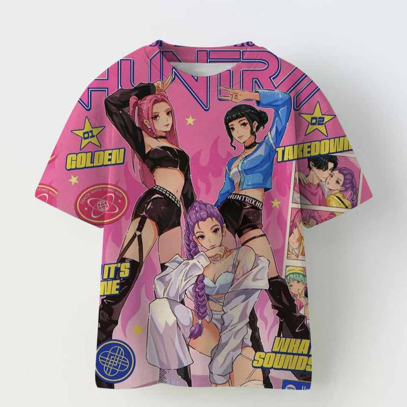 Vintage Rumi Tiger KPop Dämonenjäger Print T-Shirt Anime Kurzarm T-Shirt Sommer Mädchen Jungen Shirt Lässige Oberteile Rundhals Kleidung 150 von Joom DACH