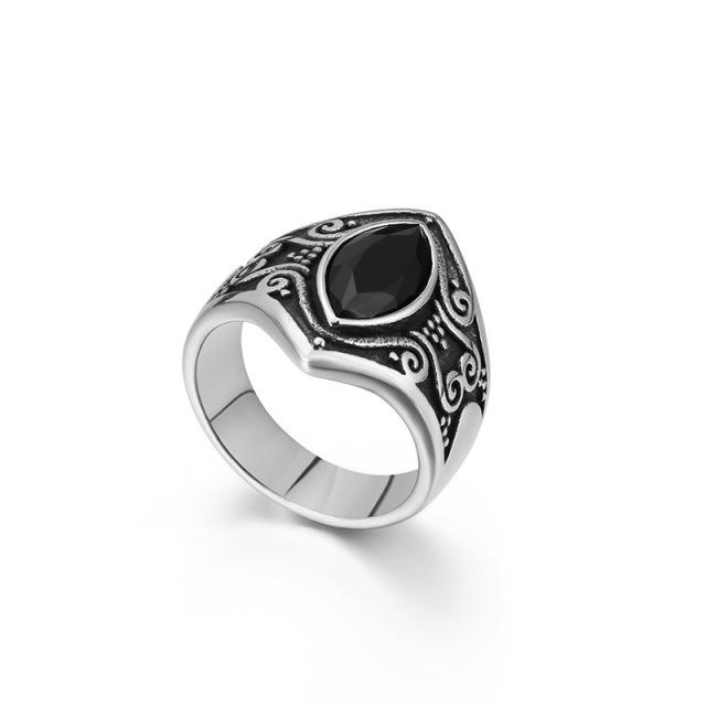 Vintage-Schmuck Edelstahl rot Stein geschnitzt Herren Ring Persönlichkeit Mode 12 schwarz von Joom DACH