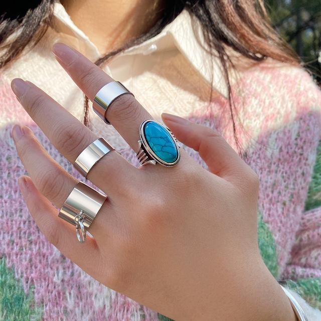 Vintage Silber Farbe Schädel Herz Ringe Set Für Frauen Männer Gothic Kette Retro Ringe Trend Mode Schmuck von Joom DACH