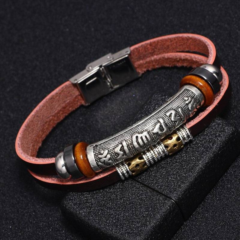 Vintage Silber Überzogene Buddhismus Sechs Worte Mantra Armband Männer Multilayer Leder Buddha Spirituelle Armbänder Für Frauen NM-03 von Joom DACH