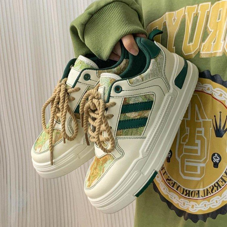 Vintage Skateboard Schuhe Damen Frühjahr Neue Farbblock Plateau Damenschuhe runde Zehen Schnürschuhe Damen Casual Sport weiße Schuhe 40 von Joom DACH